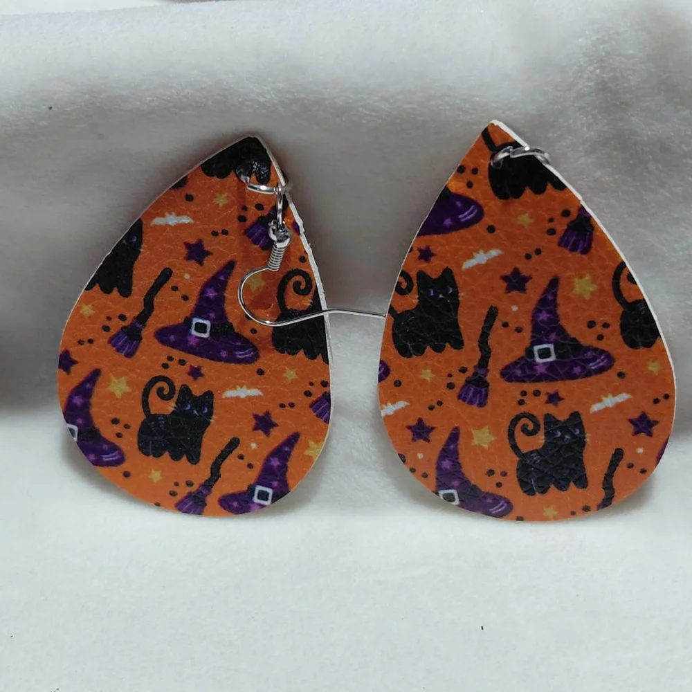 Women's Unbranded Halloween Cat Witch Hat Drop Earrings Orange Black